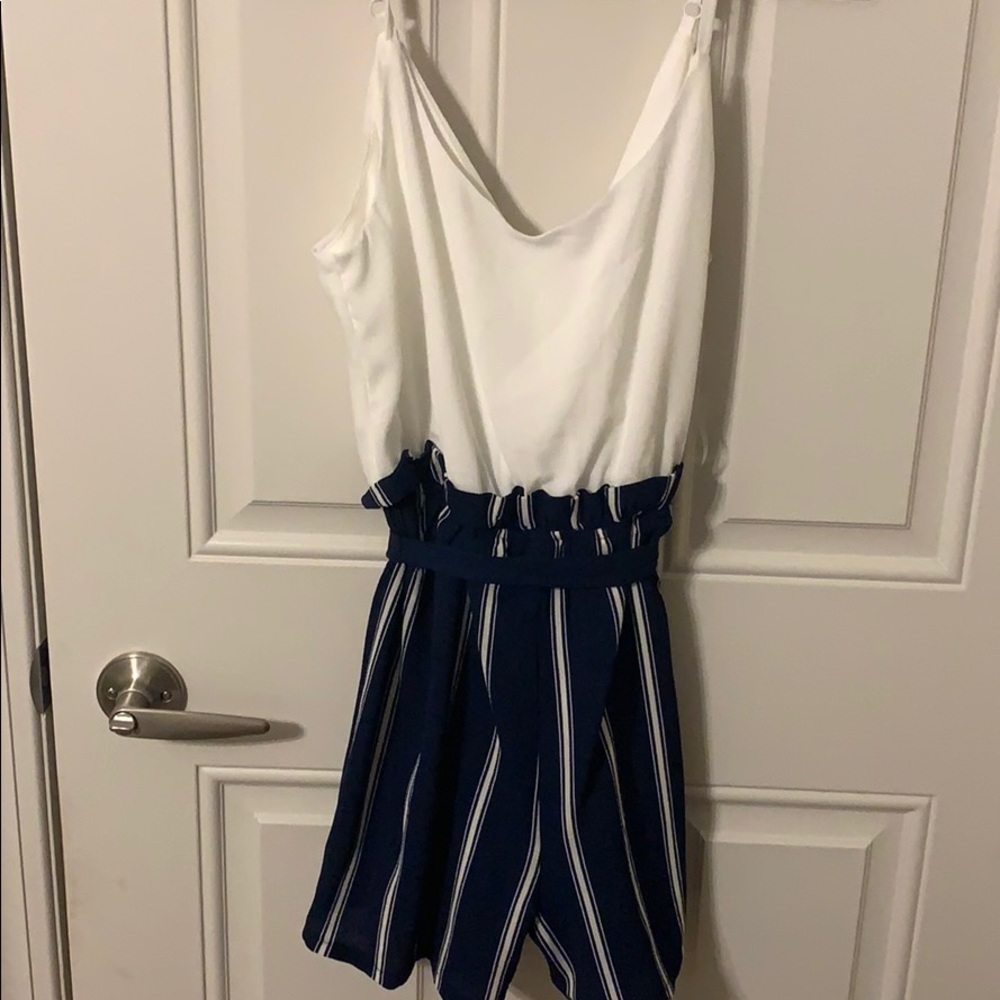 NWT white and blue striped Romper